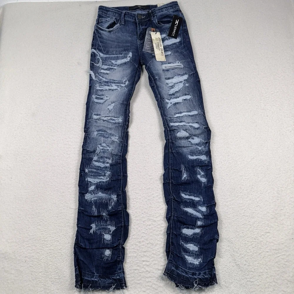 Jordan Craig Stacked‎ Ripple Effect Distressed Jeans Aged Wash Boys 12 NWT